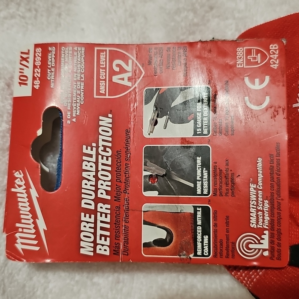 Milwaukee 10" XL Nitrile Dipped Cut Level 2 Smartswipe Work Gloves New - Picture 6 of 13